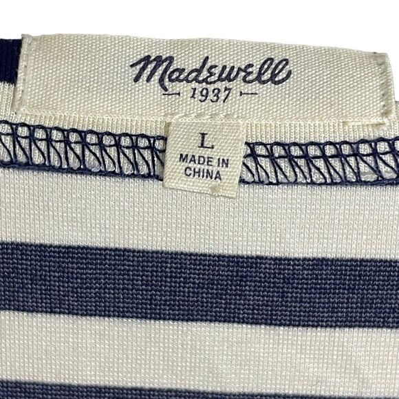 Madewell Stripe-Turn Peplum Top Size L – Navy White Knit Ponte Style 08831 - Picture 3 of 6